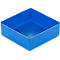 Blue, square box, photographed slightly diagonally from above.
