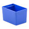 Blue, rectangular storage box with a divider.