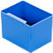 Blue rectangular box with a recess on one short side. It stands on small feet.