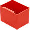 Red rectangular storage box with handle. Small feet are visible on the corners.