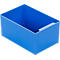 Blue rectangular storage box with a handle cutout.