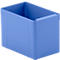 Blue plastic container. Rectangular shape, handle on one side.