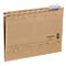 Brown cardboard hanging file, with metal clip and labeling.