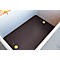 Dark brown plate inside a white box, yellow circular screws.