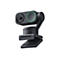 Schwarze Insta360 Webcam mit 4K-Objektiv, Gimbal und grün leuchtendem Ring auf weißem Hintergrund.