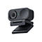 Schwarze Insta360 Webcam mit grünem Statuslicht vor weißem Hintergrund.