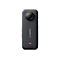 Schwarze Insta360 X3 Kamera in der Frontalansicht mit markantem Objektiv und leuchtend blauer Statusanzeige.