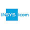 Blaues Logo mit "INSYS" in Weiß, überlagert von einem blauen Quadrat, daneben "icom".