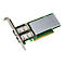 Grüne PCIe-Netzwerkkarte mit zwei Ports und großem silbernen Kühlkörper auf weißem Hintergrund.