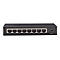 Schwarzer 8-Port Ethernet-Netzwerk-Switch mit DC 5V Stromanschluss auf weißem Hintergrund.