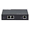 Schwarzer Netzwerk-Extender mit AnschlÃ¼ssen fÃ¼r Kabel. Beschriftung: Intelleinet, 2-Port Gigabit Ultra PoE Extender. AnschlÃ¼sse mit LINK, POE OUT und POE IN.