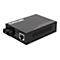 Schwarzer Intellinet Gigabit Ethernet Media Converter mit Glasfaser- und RJ45-Anschluss vor weißem Hintergrund.