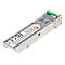 Silbernes SFP-Modul mit weißem Aufkleber, Produktbezeichnung 507486 und grünem Bügelgriff auf weißem Grund.