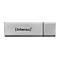 Silberner USB-Stick mit dem Schriftzug "(Intenso)".
