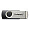 Schwarzer Intenso USB-Stick mit schwenkbarem silbernem Metallbügel vor weißem Hintergrund.