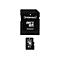Ein schwarzer SD-Karten-Adapter und eine Micro-SD-Karte mit Aufdruck "Intenso Micro SD HC Adapter" und "8 GB".