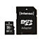 Intenso 32GB microSD Karte neben einem passenden SD-Kartenadapter auf weißem Hintergrund.