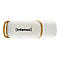 Ein weißer USB-Stick mit braunen Akzenten. Der Schriftzug "(Intenso)" ist aufgedruckt.