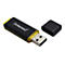 Schwarzer USB-Stick von Intenso mit gelben Akzenten und abgenommener Schutzkappe.