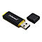 Schwarzer Intenso USB-Stick mit gelbem Gehäuserand und abgenommener Schutzkappe.