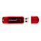 Roter USB-Stick von Intenso mit abgenommenem Verschluss.