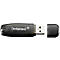 Ein schwarzer USB-Stick, Intenso-Logo, mit abgenommener Kappe. Der Stecker ist aus Metall.