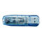 Blauer Intenso USB-Stick mit Logo, transparenter Kunststoff, Detailaufnahme.