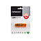 Ein orangerfarbener USB-Stick in einer Blisterverpackung. Auf der Verpackung steht Intenso, USB-Drive Rainbow Line und 64 GB.