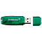 Grüner USB-Stick von Intenso mit abnehmbarer Kappe. Auf dem Stick steht Intenso.