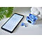Blaues kabelloses Headset neben Smartphone. Auf dem Display ist Bluetooth-Suche zu sehen.