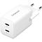 Weißes Ladegerät mit zwei USB-C-Anschlüssen. Der Aufdruck "(Intenso)" ist zu sehen.