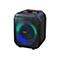 Schwarzer Denver Bluetooth-Lautsprecher mit LED-Ringbeleuchtung und Bedienfeld auf der Oberseite.