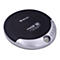 Runder, schwarzer Denver MP3-CD-Player mit silbernem Rand und Bedienungstasten vor neutralem Hintergrund.