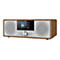 Digitalradio von Denver mit Holzgehäuse, zwei Lautsprechern und einem zentralen Display.