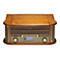 Retro Radio von Denver mit Holzgehäuse, digitalem Display und Drehreglern vor weißem Hintergrund.