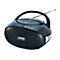 Schwarzer tragbarer CD-Player von Denver mit Tragegriff, Antenne, Lautsprechern und digitalem Display.