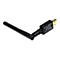 Schwarzer USB-WLAN-Adapter mit ausklappbarer Antenne vor weißem Hintergrund.