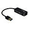 Schwarzer Argus USB 3.0 zu Gigabit-Ethernet Adapter mit kurzem Kabel vor weißem Hintergrund.