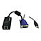 Adapter mit Ethernet-Anschluss, blauem VGA-Stecker und USB-Kabel auf weißem Hintergrund.