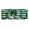 Grüne Backplane-Platine mit integriertem Lüfter, Anschlüssen und elektronischen Komponenten auf weißem Hintergrund.