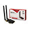 PowerOn DMG-36 PCIe-Adapter mit zwei Antennen und roter Produktverpackung auf weißem Hintergrund.