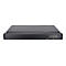 Schwarzes Rackmount-Gehäuse mit DC12V-Netzanschluss und PC-Schnittstelle auf der Rückseite.