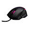 Schwarze Gaming-Maus mit pinker LED-Beleuchtung am Scrollrad und Gehäuserand, kabelgebunden.