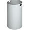 Cylindrical, gray laundry basket with two handles.