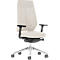 Cream-colored office chair against a white background. Black armrests and frame. The chair has a mesh back.