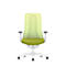 Green office chair against a white background. The chair has a mesh back and a lime green seat.