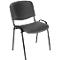 Black stacking chair with backrest and armrests against a neutral background.