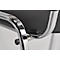Close-up of a chair. Chrome frame, black seat.