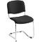 Black cantilever office chair made of fabric with chrome frame.