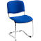 Blue cantilever office chair, chrome-plated frame. Padded seat and backrest.